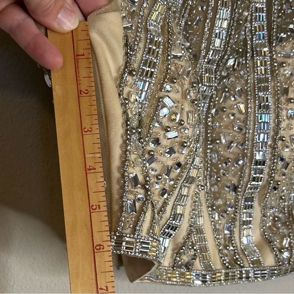 Bustier Women’s Size 10 Cream Mesh Classy Embellished Jewels Zip Back Dress Top - Picture 8 of 15